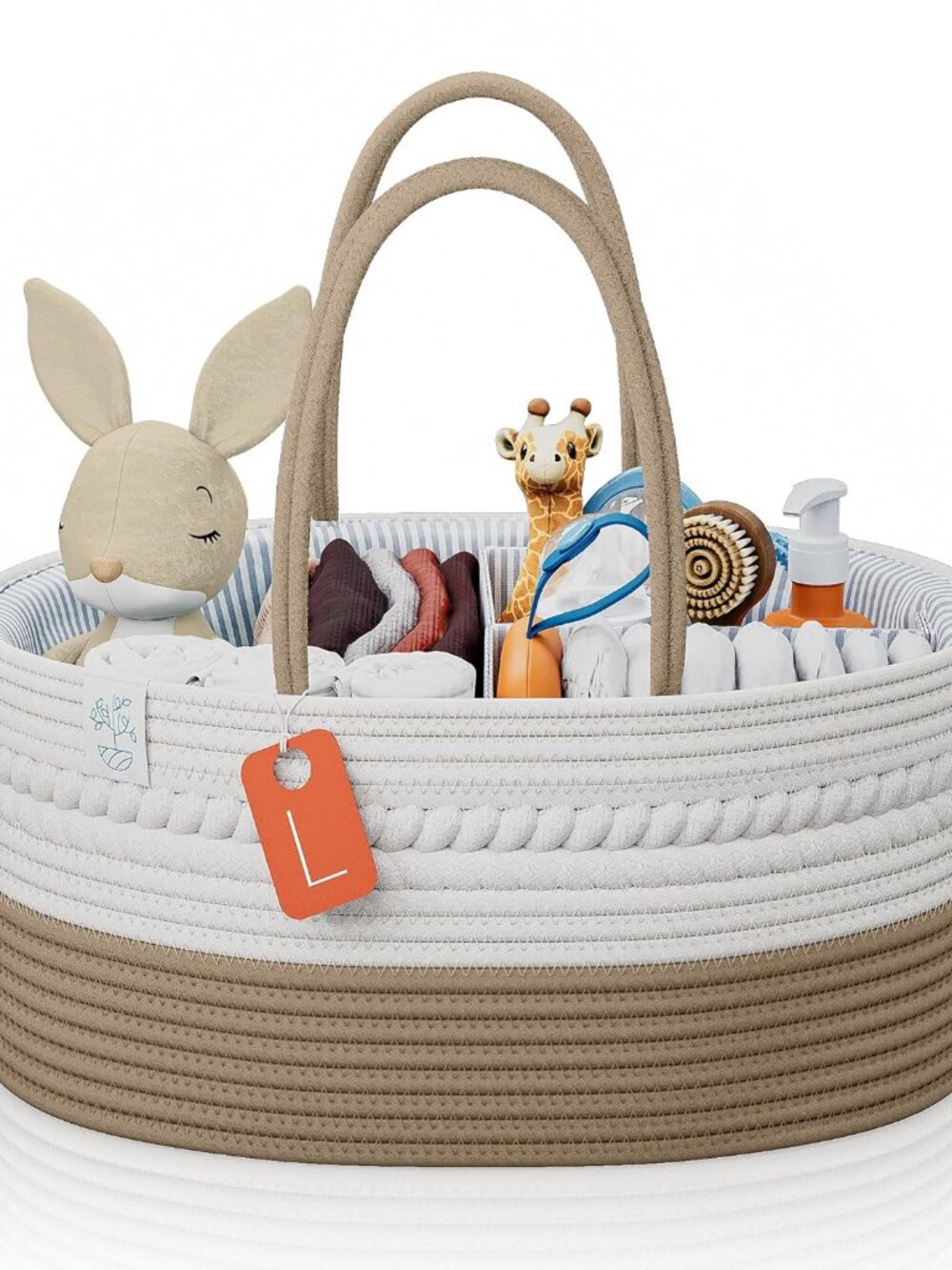 Woven Diaper Caddy Organizer, Large Gray Multi Functional Portable Baby Basket w - Picture 1 of 7